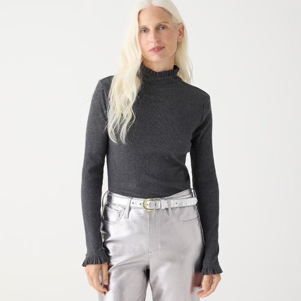 J.Crew Vintage Rib Ruffle Mockneck T-shirt